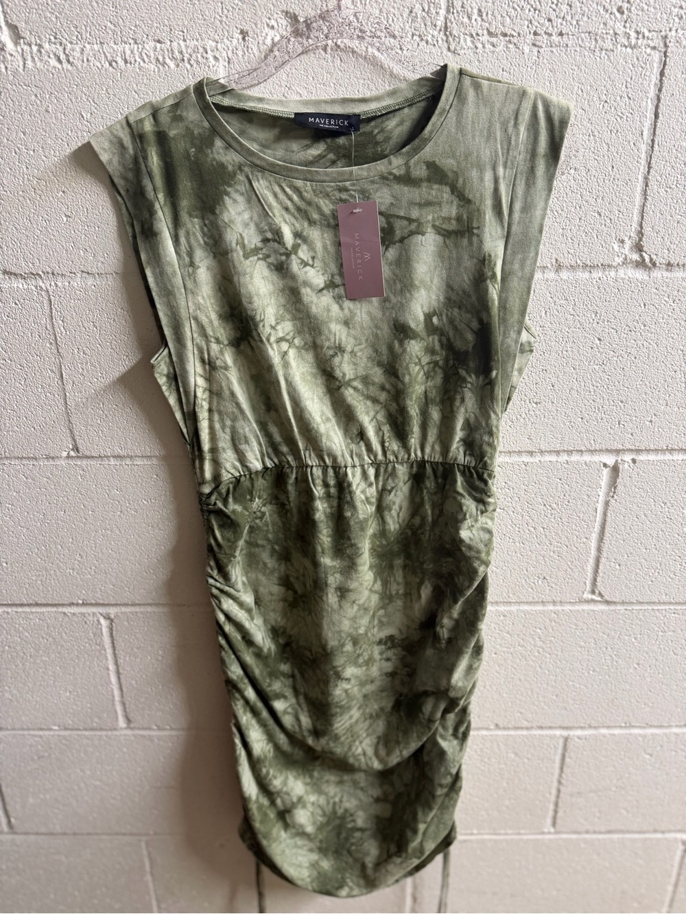 Olive Green Tie-Dye Sleeveless Dress